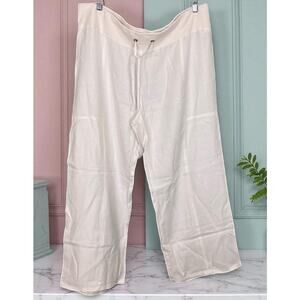 Eileen Fisher White Linen Pull On Wide Leg Stretch Waist Pants Size XL
